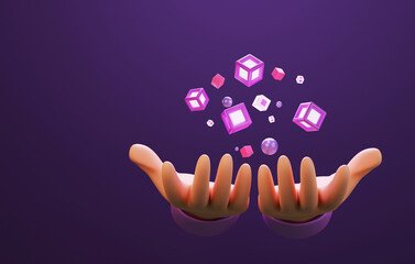 User's hand in touch with blockchain technology.