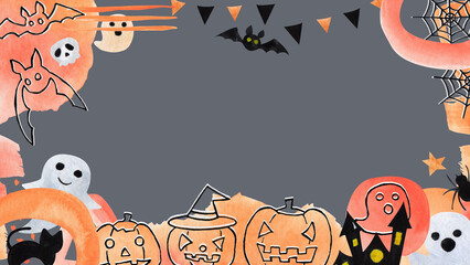 Halloween watercolor illustration. Horizontal  social media frame with place for text (9:16). For designing social media, stationery, printing on objects, etc.