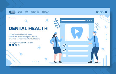 Dental Clinic Social Media Landing Page Template Hand Drawn Cartoon Flat Illustration