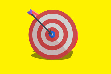 Target with arrow, 3d rendering dart board scoring on yellow background