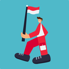 people carry the Indonesian flag for Indonesian Independence day vector illustration