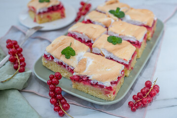 Delicious home made tart with red currants and meringue