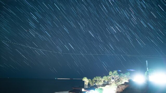 Milky Way Galaxy and Startrails Malibu Zuma California USA Astrophotography Time Lapse