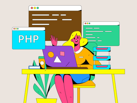 Development front-end back-end programming teaching vector illustration
