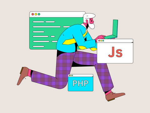 Development front-end back-end programming teaching vector illustration
