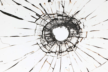white background bullet hole on glass texture abstract window