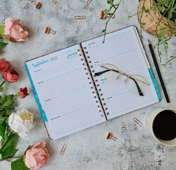 September planner with vintage background
