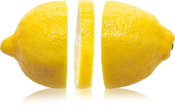 Yellow lemons slice transparency background. fruit object.