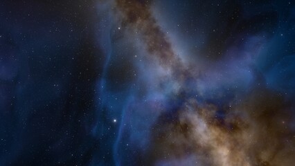 Cosmic background with a blue purple nebula and stars
