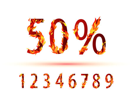 SALE Percents. Collection of burning digits.