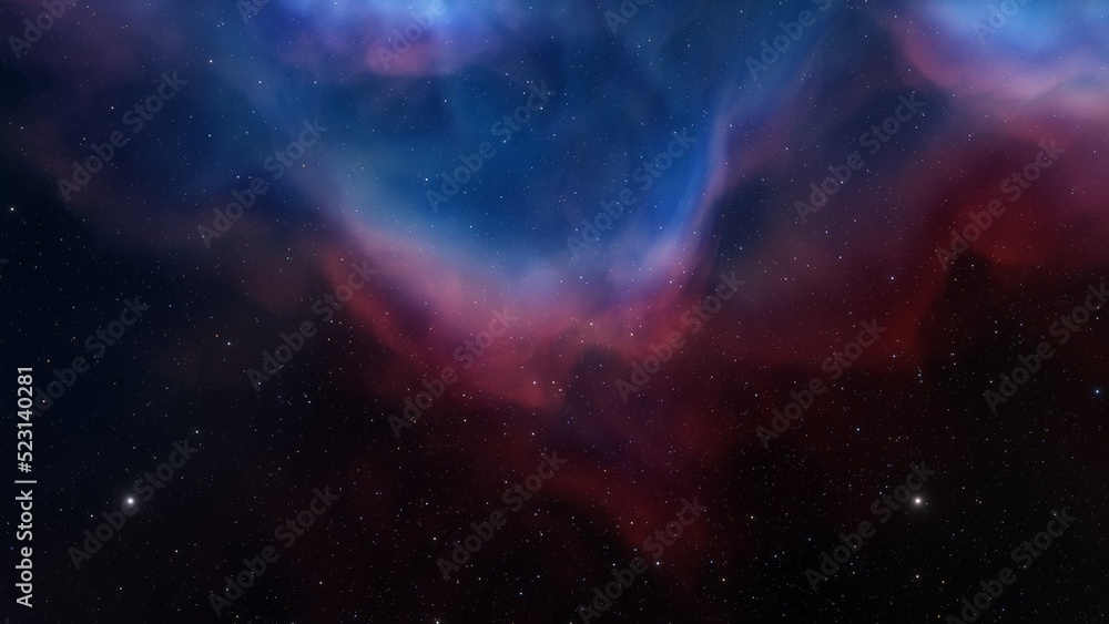 Poster deep space nebula with stars. bright and vibrant multicolor starfield infinite space outer space bac