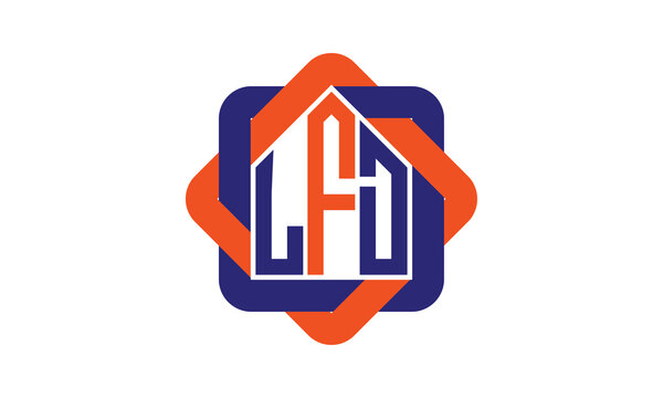 LFD three letter real estate logo with home icon logo design vector template | construction logo | housing logo | engineering logo | initial letter logo | minimalist logo | property logo |