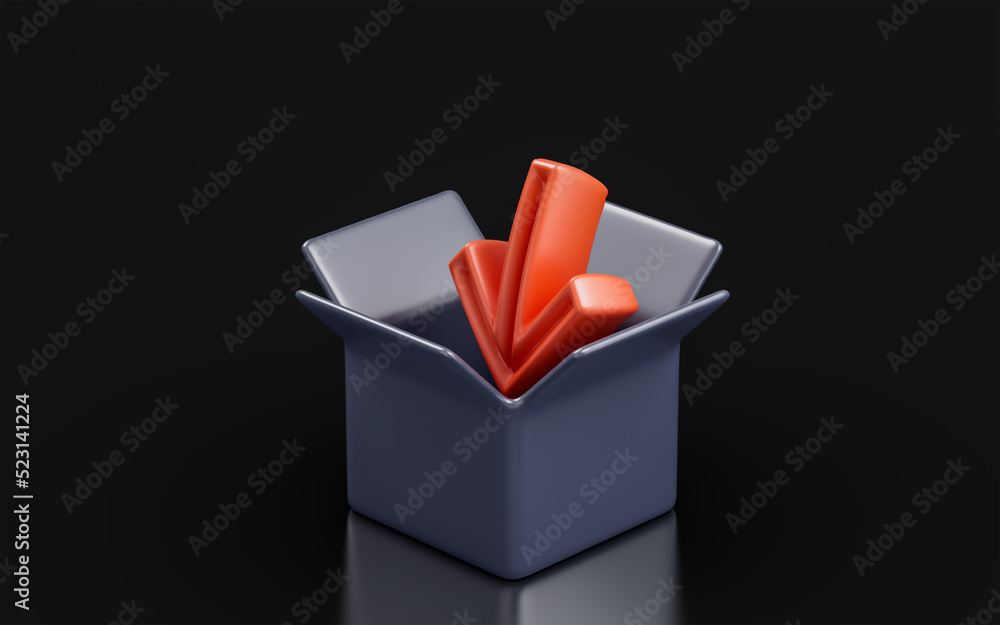 Aufkleber black box with down arrow sign on dark background 3d render concept for insert product