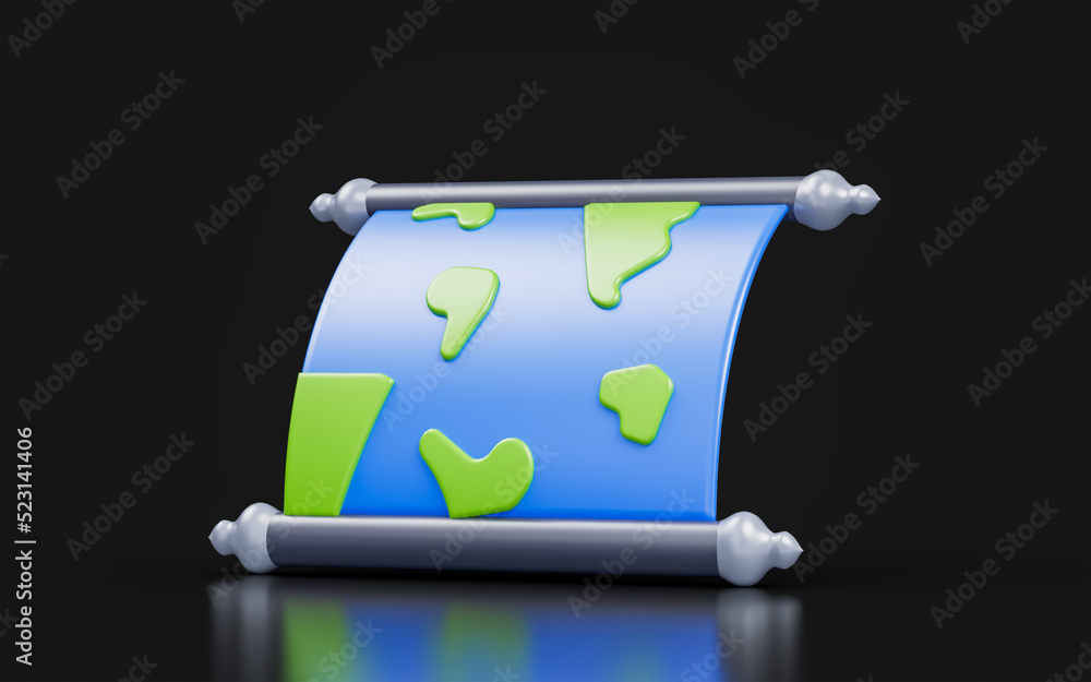 Poster world map sign on dark background 3d render concept for location place mark direction
