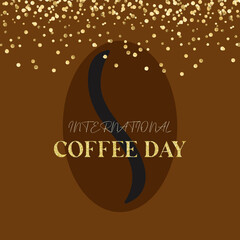 illustration coffee grain on brown color with text Coffee day and with golden texture