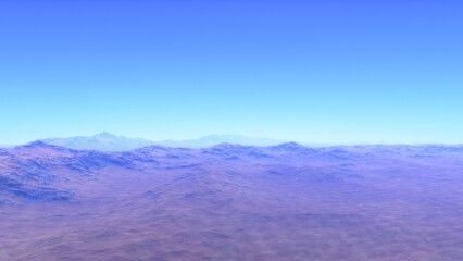 Mars like red planet, with arid landscape, rocky hills and mountains, for space exploration and science fiction backgrounds.
