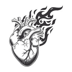 Hot heart fire logo silhouette. lion heart graphic design logos or icons. vector illustration.