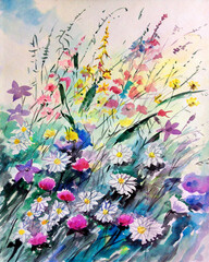  Artistic painting watercolor flowers as background