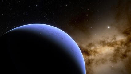 super-earth planet, realistic exoplanet, planet suitable for colonization, earth-like planet in far space, planets background 3d render
