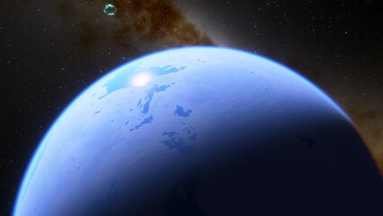 super-earth planet, realistic exoplanet, planet suitable for colonization, earth-like planet in far space, planets background 3d render
