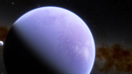 super-earth planet, realistic exoplanet, planet suitable for colonization, earth-like planet in far space, planets background 3d render
