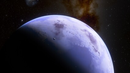 super-earth planet, realistic exoplanet, planet suitable for colonization, earth-like planet in far space, planets background 3d render
