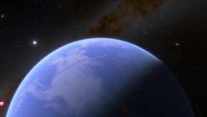 Fototapeta na wymiar super-earth planet, realistic exoplanet, planet suitable for colonization, earth-like planet in far space, planets background 3d render 