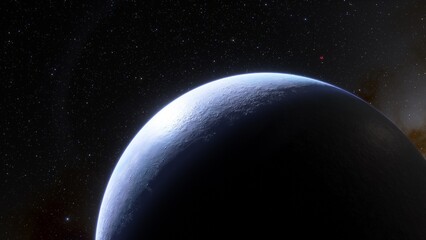 super-earth planet, realistic exoplanet, planet suitable for colonization, earth-like planet in far space, planets background 3d render
