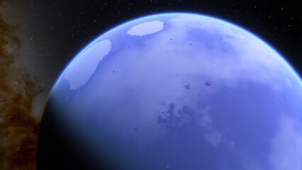 super-earth planet, realistic exoplanet, planet suitable for colonization, earth-like planet in far space, planets background 3d render

