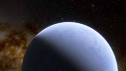 super-earth planet, realistic exoplanet, planet suitable for colonization, earth-like planet in far space, planets background 3d render
