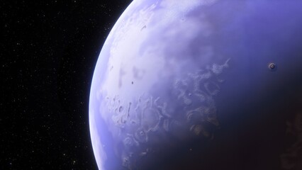 super-earth planet, realistic exoplanet, planet suitable for colonization, earth-like planet in far space, planets background 3d render
