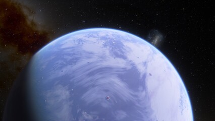 super-earth planet, realistic exoplanet, planet suitable for colonization, earth-like planet in far space, planets background 3d render
