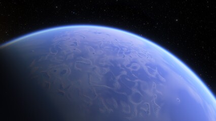 super-earth planet, realistic exoplanet, planet suitable for colonization, earth-like planet in far space, planets background 3d render
