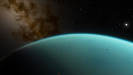 super-earth planet, realistic exoplanet, planet suitable for colonization, earth-like planet in far space, planets background 3d render
