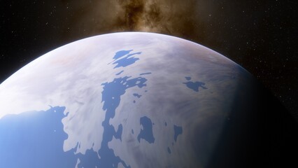 Plakat super-earth planet, realistic exoplanet, planet suitable for colonization, earth-like planet in far space, planets background 3d render 