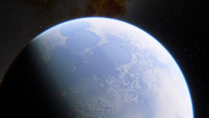 super-earth planet, realistic exoplanet, planet suitable for colonization, earth-like planet in far space, planets background 3d render
