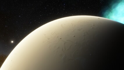 super-earth planet, realistic exoplanet, planet suitable for colonization, earth-like planet in far space, planets background 3d render
