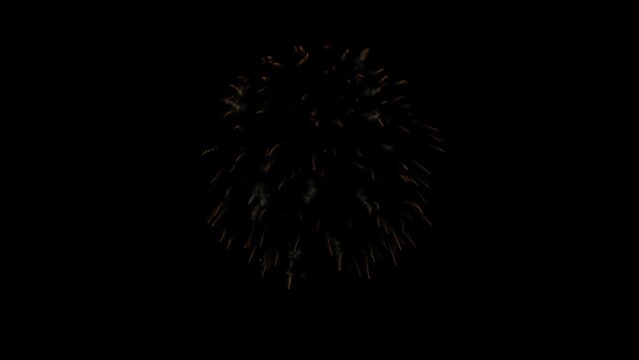 Realistic Yellow Fireworks Explosion On Black Background Animation
