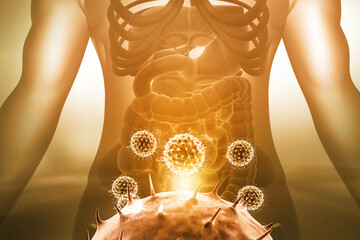 Human body with virus cells. 3d illustration..