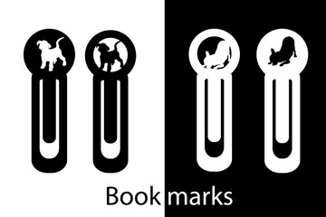 Paperclip bookmark with a carved image of puppies. Office tools. Laser cutting. Paper cut.