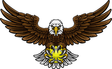 Naklejka premium An eagle angry animal sports mascot holding a tennis ball in its claws