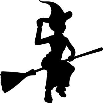 recommend clip art: Witch Halloween friendly cartoon character flying on a broomstick silhouette 