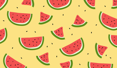 Cute watermelon pattern on yellow background vector design