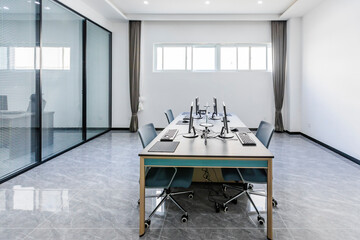 An empty indoor conference room