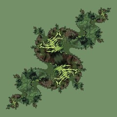 bush and hedge pattern and fractal design with bright new growth against darker evergreen background