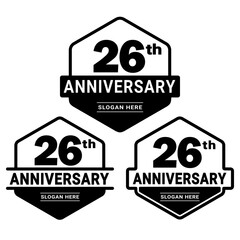 26 years anniversary celebration logotype. 26th anniversary logo collection. Set of anniversary design template. Vector and illustration. 