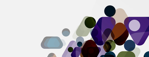 Color bubbles and rounded geometric shapes on white. Vector geometric minimal abstract background for wallpaper, banner, background, landing page