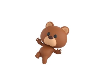 Little Bear character falling in 3d rendering.