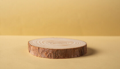 Isolated wooden podium with natural background for product mockup