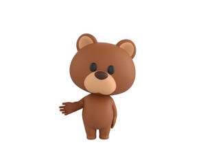 Little Bear character Giving a helping hand in 3d rendering.